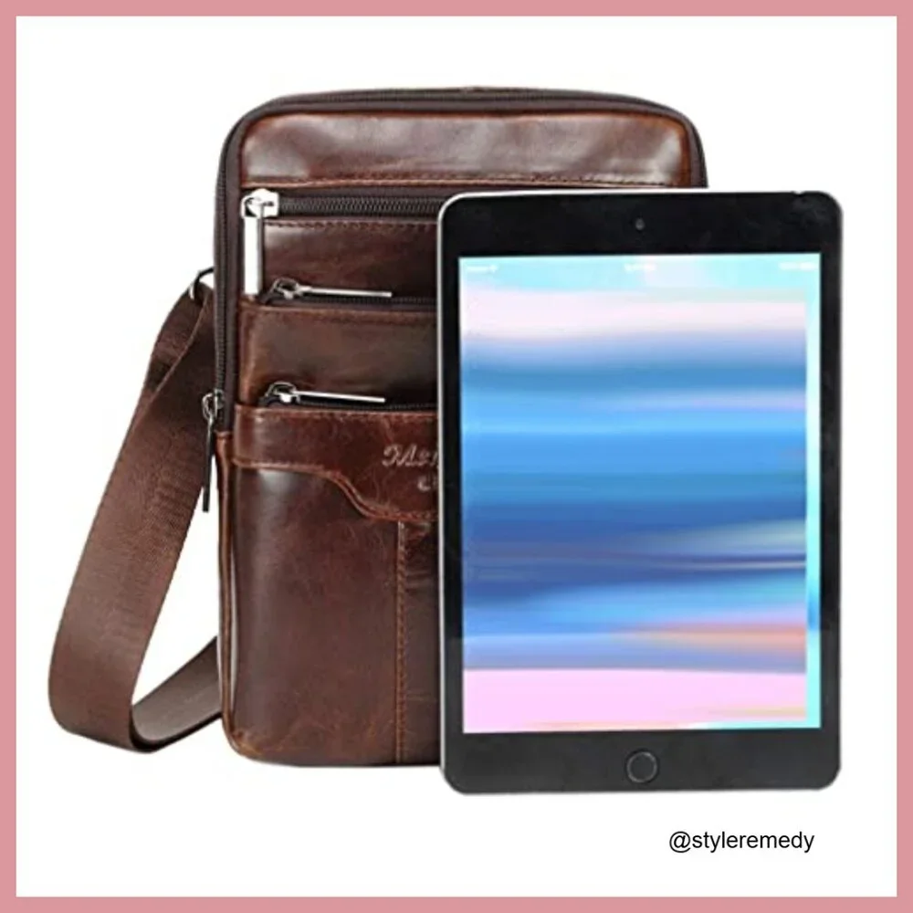Genuine Leather Messenger Bag for Business Travel Outdoor